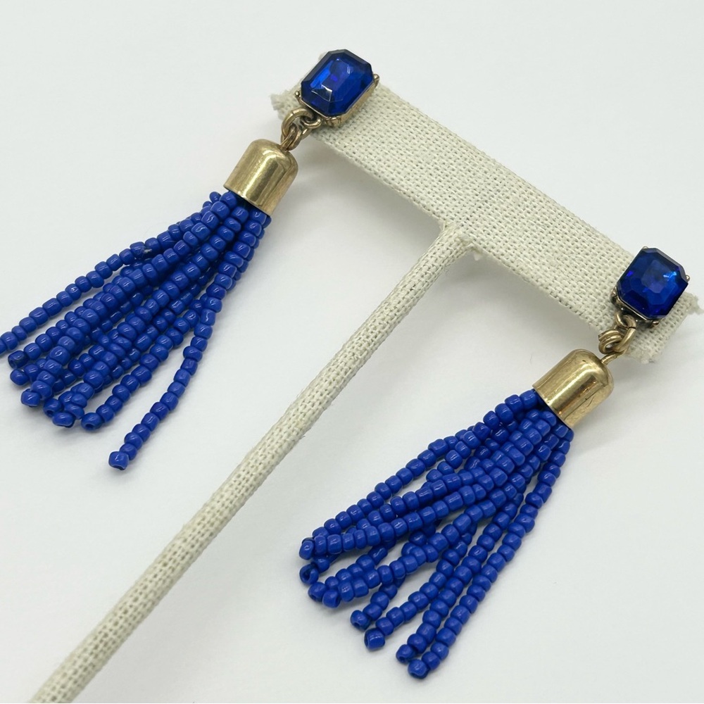 J. Crew Blue Beaded Tassel Earrings